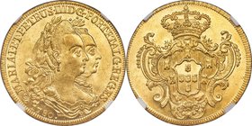 Maria I & Pedro III gold 6400 Reis 1780-R MS64 NGC, Rio de Janeiro mint, KM199.2. LMB-462, Gomes-30.09. Superbly preserved for the type, the planchet ...
