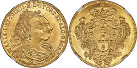 Maria I & Pedro III gold 6400 Reis 1784-B MS63 NGC, Bahia mint, KM199.1, LMB-489. Struck with dies that vary somewhat in style from other dates that c...