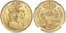 Maria I gold 6400 Reis 1803-R MS62 NGC, Rio de Janeiro mint, KM226.1. A lovely piece with bright lemon-gold surfaces and stunning mint luster. From th...
