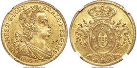 João Prince Regent gold 6400 Reis 1809-R MS61 NGC, Rio de Janeiro mint, KM236.1. A handsome strike with considerable mint luster remaining, a saffron-...