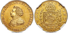 Pedro I gold 4000 Reis 1824/3-R AU55 NGC, Rio de Janeiro mint, cf. KM369.1 (unlisted overdate), LMB-594var. (same). A handsomely toned example with hu...