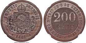 Pedro II wood Pattern 200 Reis 1886 MS65 NGC, KM-Pn160, Bentes-E39.04. A gem offering of a deep clay red-brown color, attractively preserved and virtu...