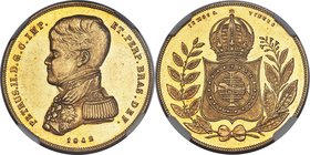 Pedro II gold 10000 Reis 1842 MS62 NGC, Rio de Janeiro mint, KM457, LMB-623. With only one example certified finer than this by either NGC or PCGS, th...
