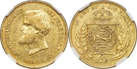 Pedro II gold 10000 Reis 1863 AU53 NGC, Rio de Janeiro mint, KM467, LMB-651. An appealing type representative with significant residual luster and onl...