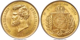 Pedro II gold 20000 Reis 1889 MS64+ PCGS, Rio de Janeiro mint, KM468. A pleasing example of this often heavily marked type exhibiting a sparkling cart...