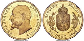 Ferdinand I gold 100 Leva 1912 MS60 Prooflike NGC, KM34, Fr-5. Original 1912 issue. The silky devices, laden with mint frost, contrast with grace agai...