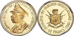Mwambutsa IV 4-Piece Certified gold "Independence" Proof Set 1962 NGC, 1) 10 Francs - PR66 Cameo, KM2 2) 25 Francs - PR67 Cameo, KM3 3) 50 Francs - PR...
