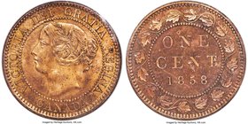 Victoria Cent 1858 MS65 Red (Lacquered) ICCS, London mint, KM1. This stellar gem selection reveals a general quality only very rarely seen for the iss...