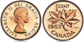 Elizabeth II Specimen "No Shoulder Fold" Cent 1953 SP67 Deep Cameo PCGS, Royal Canadian mint, KM49. Variety without Shoulder Fold/Strap. Boldly presen...