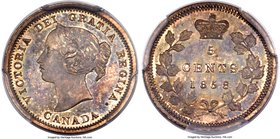 Victoria Specimen "Small Date - Plain Edge" 5 Cents 1858 SP64 PCGS, London mint, KM2. Small Date, Plain Edge variety. Boldly defined devices, with ref...