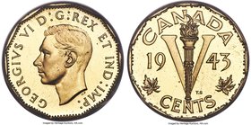 George VI tombac Specimen 5 Cents 1943 SP67 PCGS, Royal Canadian mint, KM40. Icy prooflike fields with frosty devices, lacking any sort of polishing m...