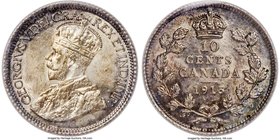 George V 10 Cents 1915 MS65 ICCS, Ottawa mint, KM23. The standout preservation of this gem selection is immediately felt in hand, owing to its brillia...