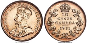 George V Specimen 10 Cents 1931 SP65 PCGS, Royal Canadian mint, KM23a. An immaculate example of this rare Specimen issue. The surfaces are bright with...