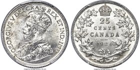 George V "Dot" 25 Cents 1936 MS63 PCGS, Royal Canadian mint, KM24a. This ever-popular variety has a small dot below the reverse wreath, signifying tha...