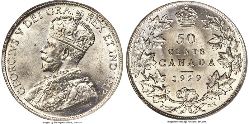 George V 50 Cents 1929 MS64 PCGS, Ottawa mint, KM25a. Bright and white, this exc...