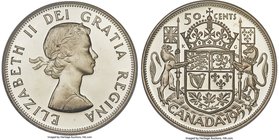 Elizabeth II Specimen "Large Date - Shoulder Fold" 50 Cents 1953 SP67 PCGS, Royal Canadian mint, KM53. Large date, shoulder fold/strap variety. A scar...