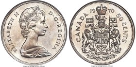 Elizabeth II Mint Error - Off-Metal Planchet Prooflike 50 Cents 1970 PL64 NGC, Royal Canadian mint, KM75.1. Struck in 72% silver and 28% copper, quite...