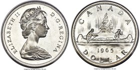 Elizabeth II Dollar 1965 MS67 PCGS, Royal Canadian mint, KM64.1. Seemingly Prooflike despite the Mint State designation. Frosted devices and mirror-li...