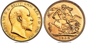 Edward VII gold Specimen Sovereign 1908-C SP65 PCGS, Ottawa mint, KM14, Fr-1. Struck in a mintage of only 636 pieces, all of which are Specimen striki...