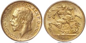 George V gold Sovereign 1913-C MS63 PCGS, Ottawa mint, KM20. A richly toned example with a sharp strike and beautiful, vibrant luster. Ex. Belzberg Co...