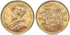 George V gold 10 Dollars 1914 MS66 PCGS, Ottawa mint, KM27, Fr-3. A flawless offering, as crisp and bright as the day it was struck, with full-bodied ...