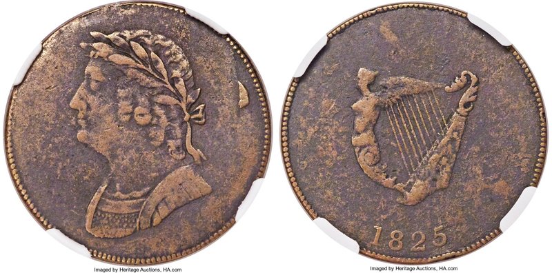 Lower Canada "Bust & Harp" 1/2 Penny Token 1825 VF Details (Environmental Damage...