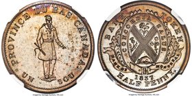 Lower Canada. Bank of Montreal bronzed Proof "Habitant" 1/2 Penny Token 1837 PR63 Brown NGC, Br-522, LC-8D2. Medal alignment, right to serif of V lowe...