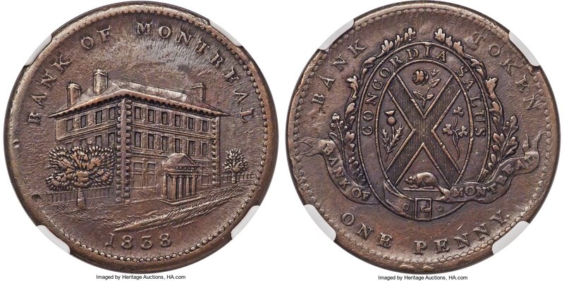 Lower Canada. Bank of Montreal "Side View" Penny Token 1838 AU Details (Environm...