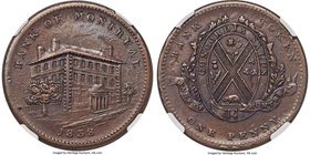 Lower Canada. Bank of Montreal "Side View" Penny Token 1838 AU Details (Environmental Damage) NGC, Br-523, LC-11A2. Courteau-37. Medal alignment. Wide...