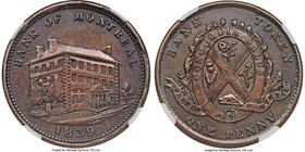 Lower Canada. Bank of Montreal "Side View" Penny Token 1839 AU Details (Cleaned) NGC, Br-523, LC-11B, Courteau-38. Coin alignment. "Bank of Montreal" ...