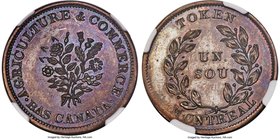 Lower Canada copper Restrike Bouquet Sou Token ND (1837) PR64 Brown NGC, Br-689, LC-43A3. Struck in collar. Glossy, with a silty white tone dressed ov...