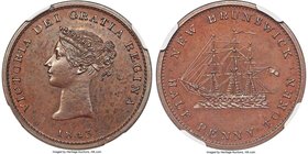 New Brunswick. Victoria bronzed Proof "Bust / Ship" 1/2 Penny Token 1843 PR64 Brown NGC, Br-910, NB-1A1. A carefully preserved representative offering...