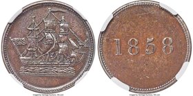 Newfoundland "Ship" 1/2 Penny Token 1858 AU55 Brown NGC, Br-954, NF-3A2. Closed 5, obverse with no H's in the waves at the right. The closed 5 and no ...