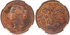 Nova Scotia. Victoria bronze Specimen "Mayflower" 1/2 Penny Token 1856 SP63 Red and Brown NGC, Br-876, NS-5A1. Medal alignment. Somewhat incompletely ...