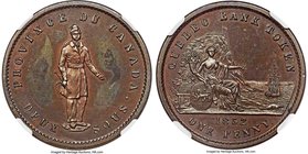 Province of Canada. Quebec Bank bronzed Specimen "Habitant" Penny Token 1852 SP64 Brown NGC, Br-528, PC-4. Heaton Strike, bronzed. Fully rendered in e...