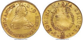 Ferdinand VI gold 8 Escudos 1751 So-J AU55 ANACS, Santiago mint, KM3. A bright and sunny coin with attractive golden luster. The centers are rather so...