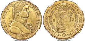 Ferdinand VII gold 8 Escudos 1809 So-FJ AU Details (Obverse Repaired) NGC, Santiago mint, KM72. Exhibits a bold strike with clear details.

HID09801...