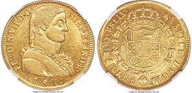 Ferdinand VII gold 8 Escudos 1810 So-FJ AU55 NGC, Santiago mint, KM72, Onza-1346. An offering that could easily be mistaken for a Mint State example, ...