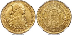 Ferdinand VII gold 8 Escudos 1812 So-FJ AU50 NGC, Santiago mint, KM78. A bright and sunny example with a few light contact marks and plenty of luster ...