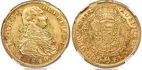 Ferdinand VII gold 8 Escudos 1817/8 So-FJ MS60 NGC, Santiago mint, KM78, Fr-29. A glowing example bathed in warm cascading luster with good eye appeal...