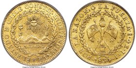 Republic gold 4 Escudos 1834 So-IJ XF45 PCGS, Santiago mint, KM87. An attractive example with light signs of circulation and minimal contact marks.
...
