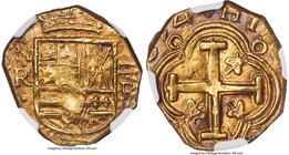 Philip IV gold Shipwreck Cob 2 Escudos 1654 NR-R MS62 NGC, Nuevo Reino mint, KM4.1. 6.67gm. Recovered from the Nuestra Señora de las Maravillas by Mel...