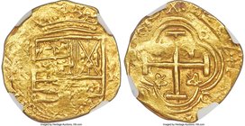 Philip IV gold Cob 2 Escudos 1662/1 R-Z AU53 NGC, Nuevo Reino mint, S-B21, Restrepo-M50.25. 6.67gm. A rare type, and the first of its kind that we hav...