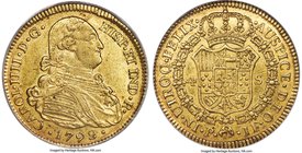 Charles IV gold 4 Escudos 1792 P-JF AU50 PCGS, Popayan mint, KM61.2. A pleasing example with a handsome overall appeal, subdued luster and a hint of t...