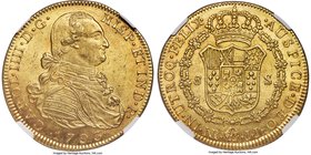 Charles IV gold 8 Escudos 1793 NR-JJ MS63 NGC, Nuevo Reino mint, KM62.1, Fr-51. Undeniably attractive as a Mint State representative of the type, in c...