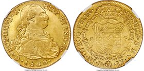Charles IV gold 8 Escudos 1806 P-JF AU Details (Cleaned) NGC, Popayan mint, KM62.2, Fr-52. Despite the noted cleaning, clear traces of watery brillian...