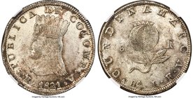 Cundinamarca 8 Reales 1821 BA-JF MS61 NGC, Bogota mint, KM-C6. Toned surfaces with underlying mint brilliance and only slight striking weakness. As a ...