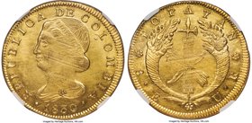 Republic gold 8 Escudos 1830 POPAYAN-UR MS61 NGC, Popayan mint, KM82.2. A lustrous, Mint State example with light adjustment marks in the centers and ...