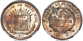 Republic 25 Centavos 1887-GW MS66 NGC, San Jose mint, KM127.2. "9DS GW" type. The offering represents the finest certified specimen seen by NGC by two...