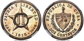 Republic Proof 2 Centavos 1915 PR65 NGC, Philadelphia mint, KM-A10. Mintage: 150. Gem quality for the issue, with an alluring light luster and toning ...